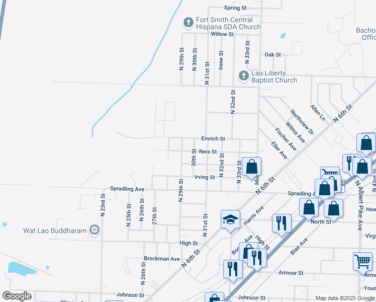 map of restaurants, bars, coffee shops, grocery stores, and more near 4000 North 29th Street in Fort Smith
