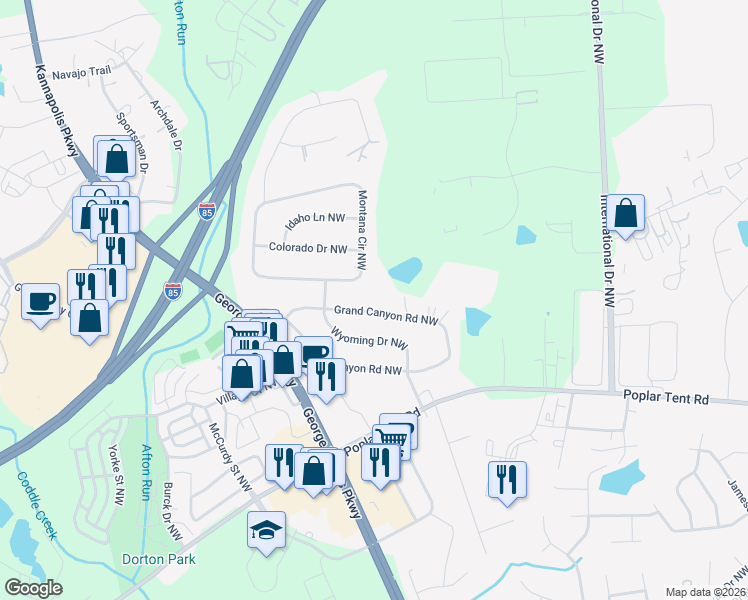 map of restaurants, bars, coffee shops, grocery stores, and more near 5000 Grand Canyon Road Northwest in Concord