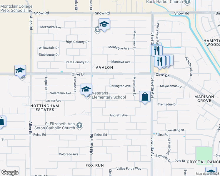 map of restaurants, bars, coffee shops, grocery stores, and more near 11815 Darlington Avenue in Bakersfield