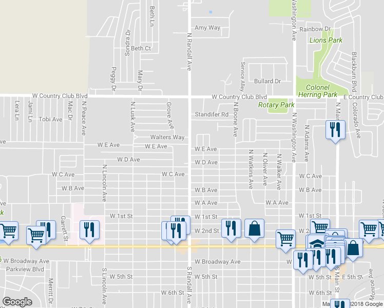 map of restaurants, bars, coffee shops, grocery stores, and more near 814 North Randall Avenue in Elk City
