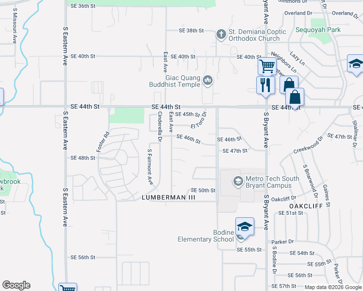 map of restaurants, bars, coffee shops, grocery stores, and more near 2509 Southeast 47th Street in Oklahoma City