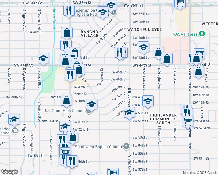 map of restaurants, bars, coffee shops, grocery stores, and more near 1432 Rancho Drive in Oklahoma City