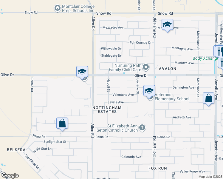 map of restaurants, bars, coffee shops, grocery stores, and more near 12705 Marradi Avenue in Bakersfield