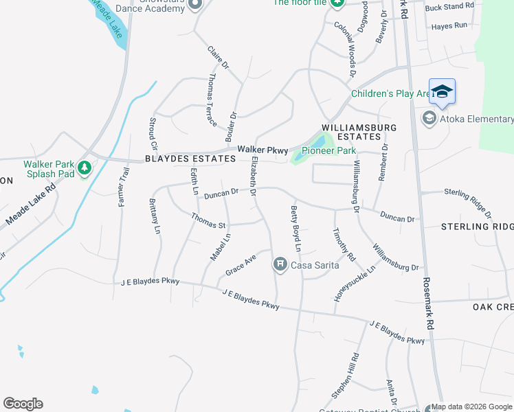 map of restaurants, bars, coffee shops, grocery stores, and more near 364 Elizabeth Drive in Atoka