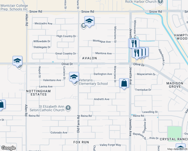 map of restaurants, bars, coffee shops, grocery stores, and more near 11815 Darlington Avenue in Bakersfield