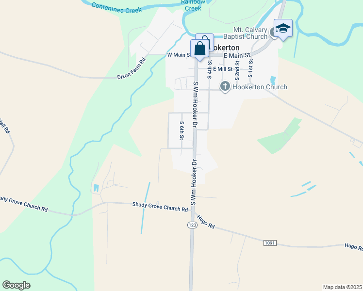map of restaurants, bars, coffee shops, grocery stores, and more near 430 S 6th St in Hookerton