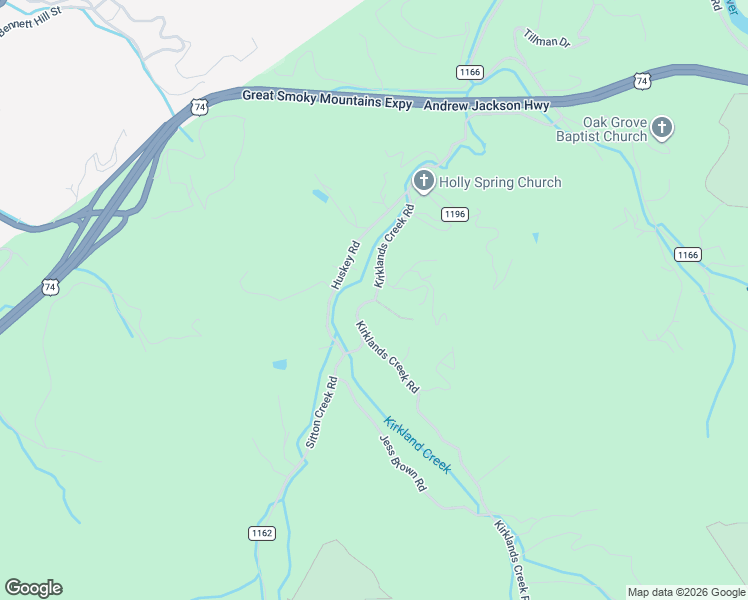 map of restaurants, bars, coffee shops, grocery stores, and more near State Road 1162 in Bryson City
