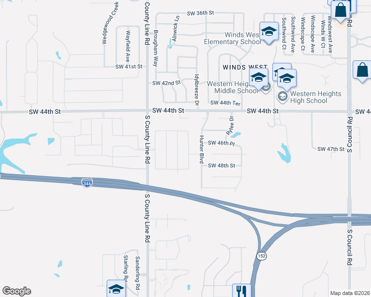 map of restaurants, bars, coffee shops, grocery stores, and more near 4725 Fieldstone Drive in Oklahoma City