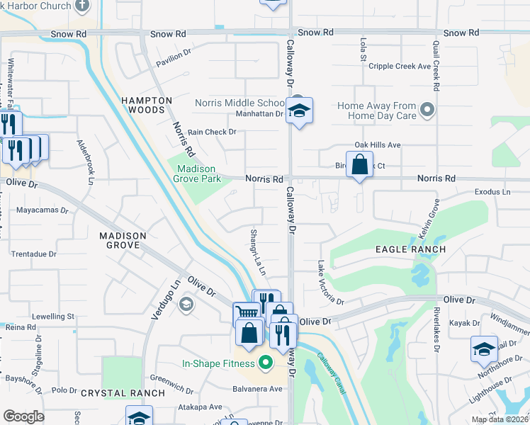 map of restaurants, bars, coffee shops, grocery stores, and more near 9813 Paper Moon Way in Bakersfield