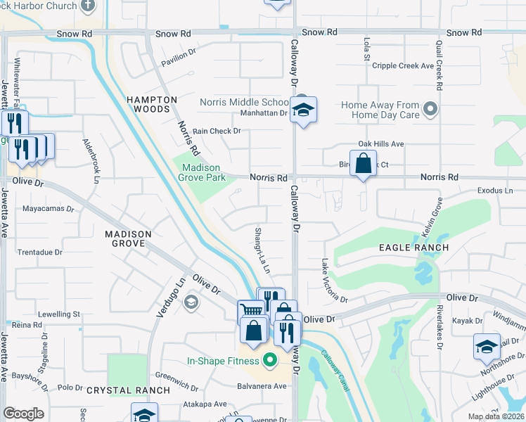 map of restaurants, bars, coffee shops, grocery stores, and more near 9813 Paper Moon Way in Bakersfield