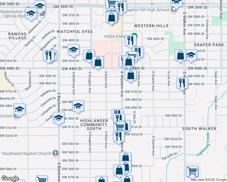 map of restaurants, bars, coffee shops, grocery stores, and more near 925 SW 47th St in Oklahoma City
