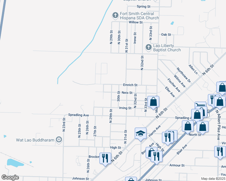 map of restaurants, bars, coffee shops, grocery stores, and more near 4000 North 29th Street in Fort Smith