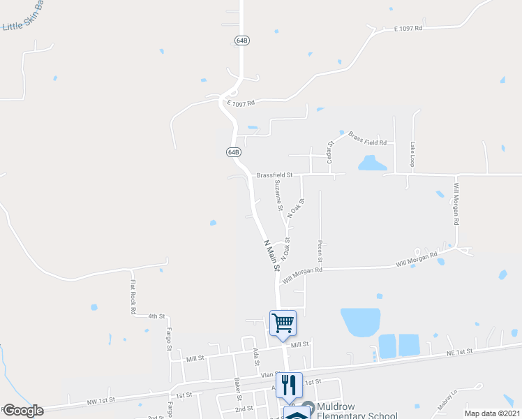 map of restaurants, bars, coffee shops, grocery stores, and more near 603 North Main Street in Muldrow