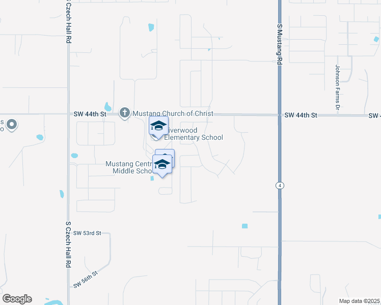 map of restaurants, bars, coffee shops, grocery stores, and more near 11498-11898 Southwest 44th Street in Mustang
