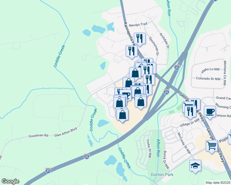 map of restaurants, bars, coffee shops, grocery stores, and more near 3000 Grand Summit Boulevard in Concord