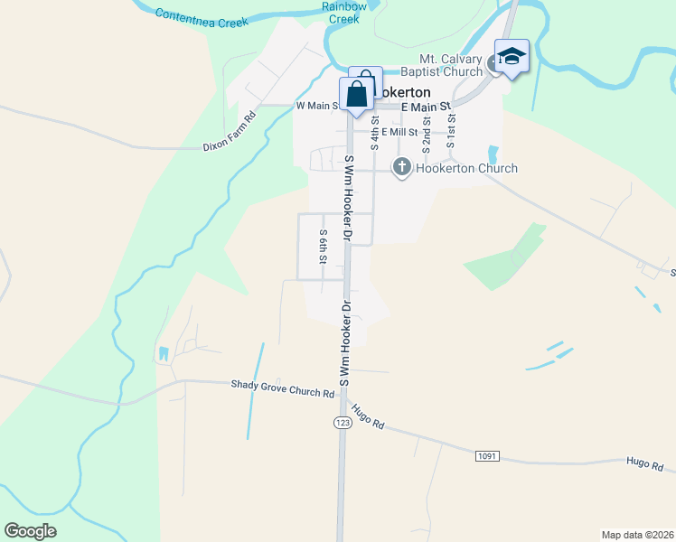 map of restaurants, bars, coffee shops, grocery stores, and more near 516 South Wm Hooker Drive in Hookerton