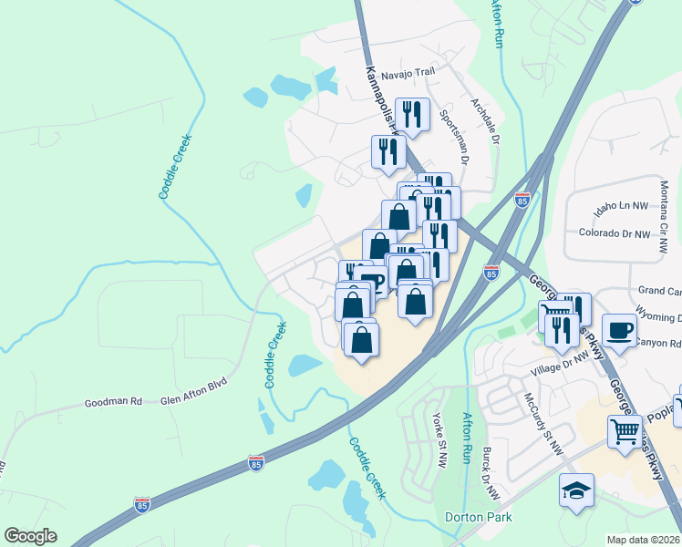 map of restaurants, bars, coffee shops, grocery stores, and more near 3000 Grand Summit Boulevard in Concord