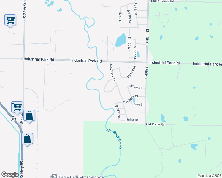 map of restaurants, bars, coffee shops, grocery stores, and more near 1128 Flat Rock Circle in Van Buren