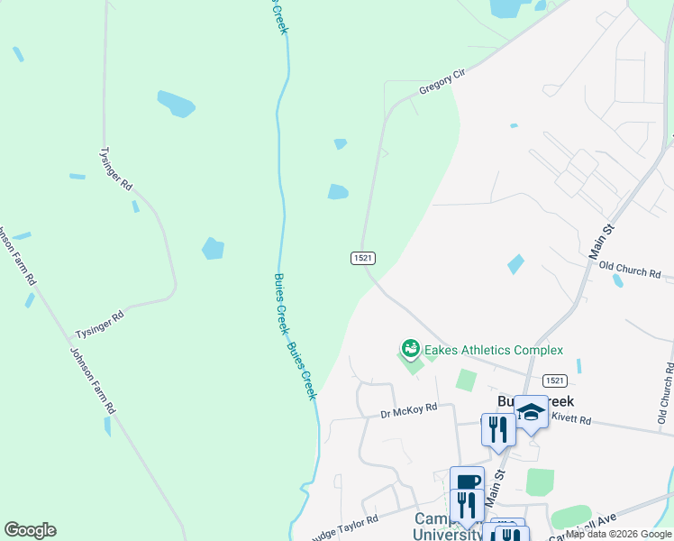 map of restaurants, bars, coffee shops, grocery stores, and more near 577 Gregory Circle in Lillington
