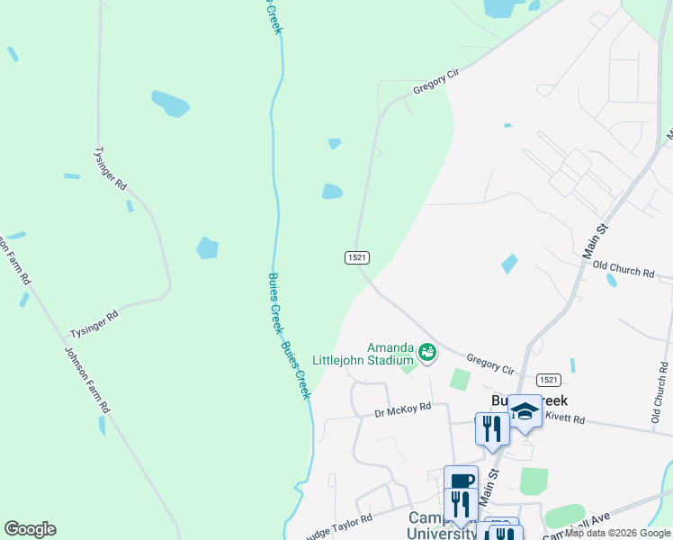 map of restaurants, bars, coffee shops, grocery stores, and more near 577 Gregory Circle in Lillington