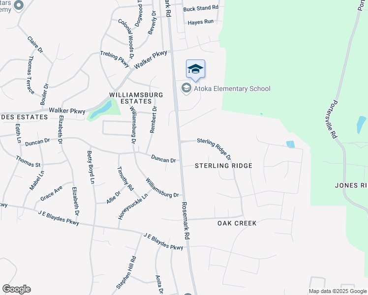 map of restaurants, bars, coffee shops, grocery stores, and more near 23 Sterling Ridge Drive in Atoka