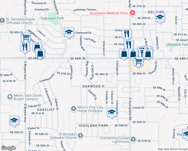 map of restaurants, bars, coffee shops, grocery stores, and more near 4708 Royal Oak Drive in Oklahoma City