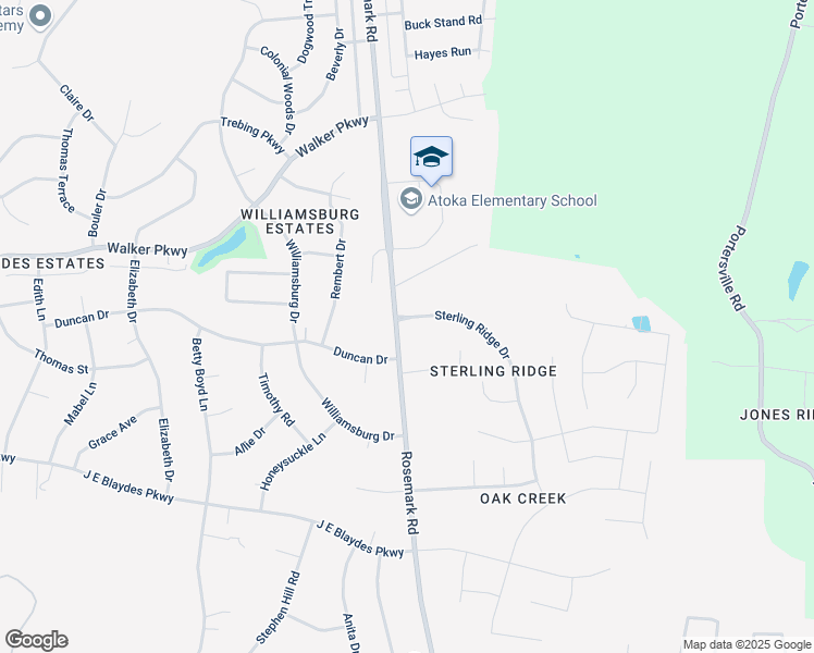 map of restaurants, bars, coffee shops, grocery stores, and more near 23 Sterling Ridge Drive in Atoka