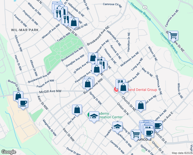 map of restaurants, bars, coffee shops, grocery stores, and more near 1 Buffalo Avenue Northwest in Concord