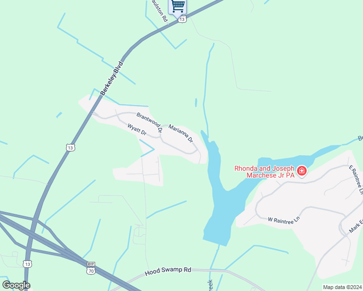map of restaurants, bars, coffee shops, grocery stores, and more near 311 Brantwood Drive in Goldsboro