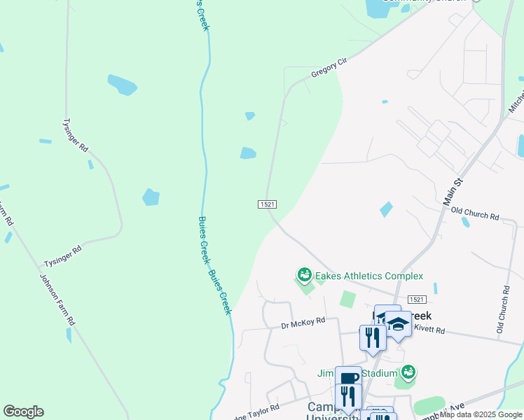 map of restaurants, bars, coffee shops, grocery stores, and more near 512 Gregory Circle in Lillington