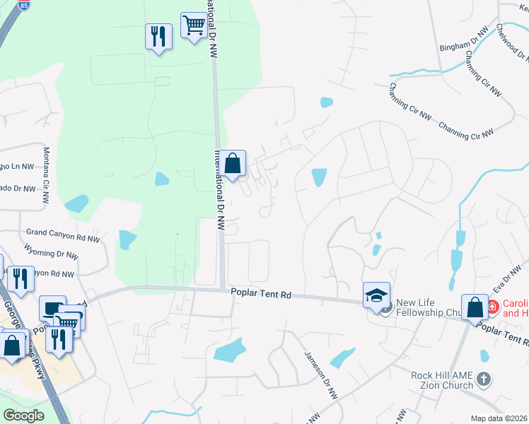 map of restaurants, bars, coffee shops, grocery stores, and more near 4403 Republic Court Northwest in Concord