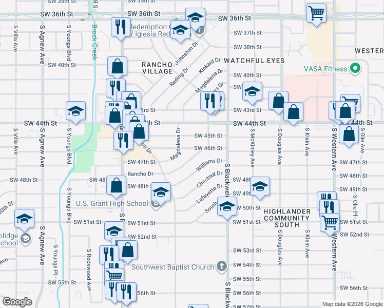 map of restaurants, bars, coffee shops, grocery stores, and more near 1432 Rancho Drive in Oklahoma City