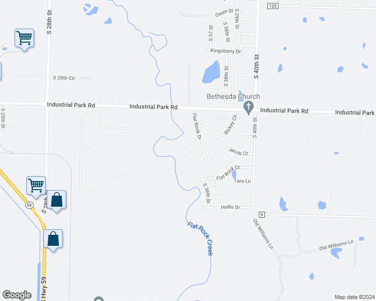 map of restaurants, bars, coffee shops, grocery stores, and more near 1120 Flat Rock Circle in Van Buren