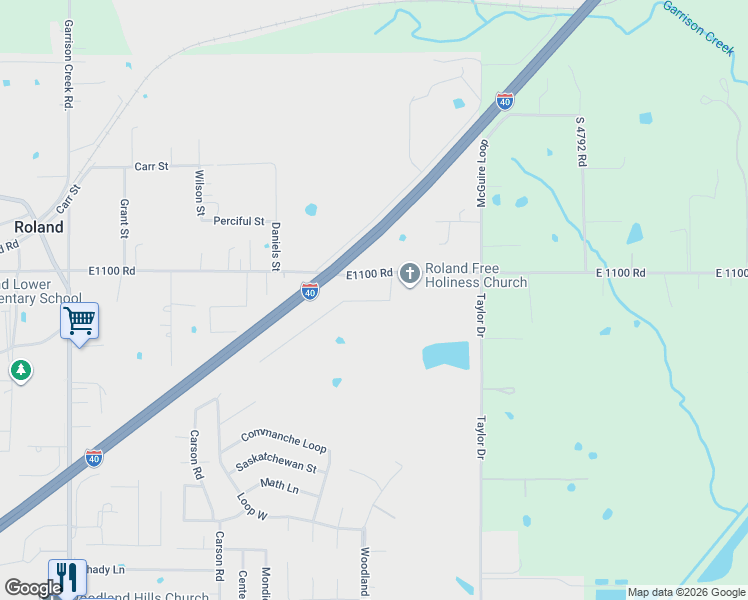 map of restaurants, bars, coffee shops, grocery stores, and more near 141 Stone Drive in Roland