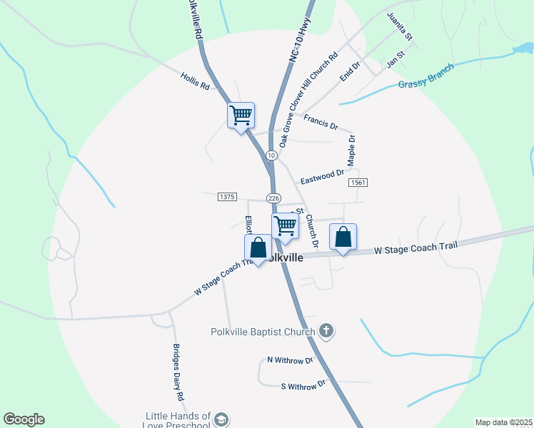 map of restaurants, bars, coffee shops, grocery stores, and more near in Polkville