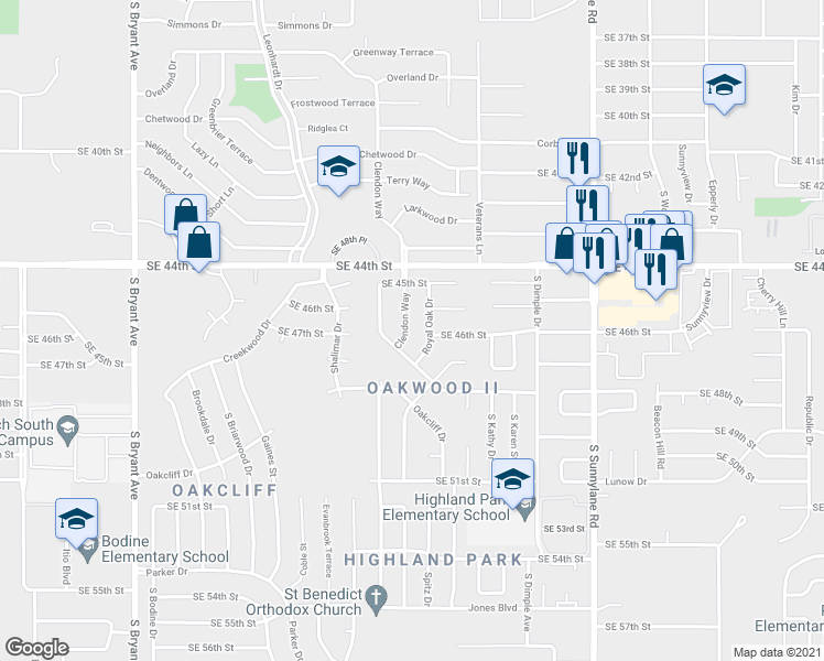 map of restaurants, bars, coffee shops, grocery stores, and more near 3760 Southeast 48th Place in Oklahoma City
