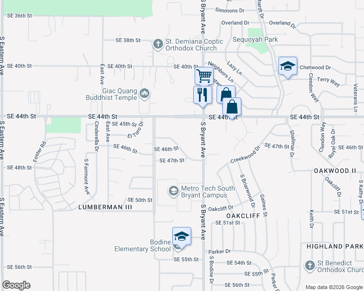 map of restaurants, bars, coffee shops, grocery stores, and more near 2905 Southeast 47th Street in Oklahoma City