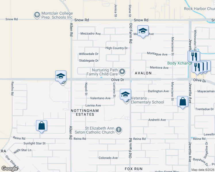 map of restaurants, bars, coffee shops, grocery stores, and more near 12401 Verdelho Avenue in Bakersfield