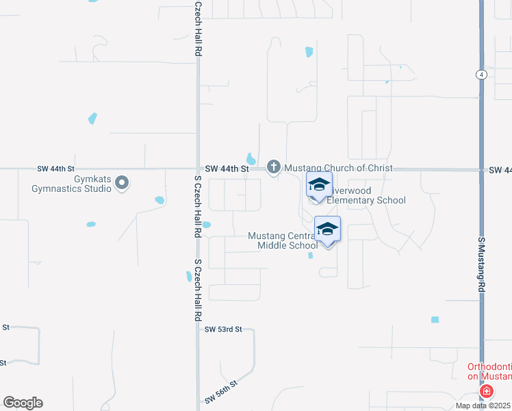 map of restaurants, bars, coffee shops, grocery stores, and more near 4525 McCann Avenue in Mustang