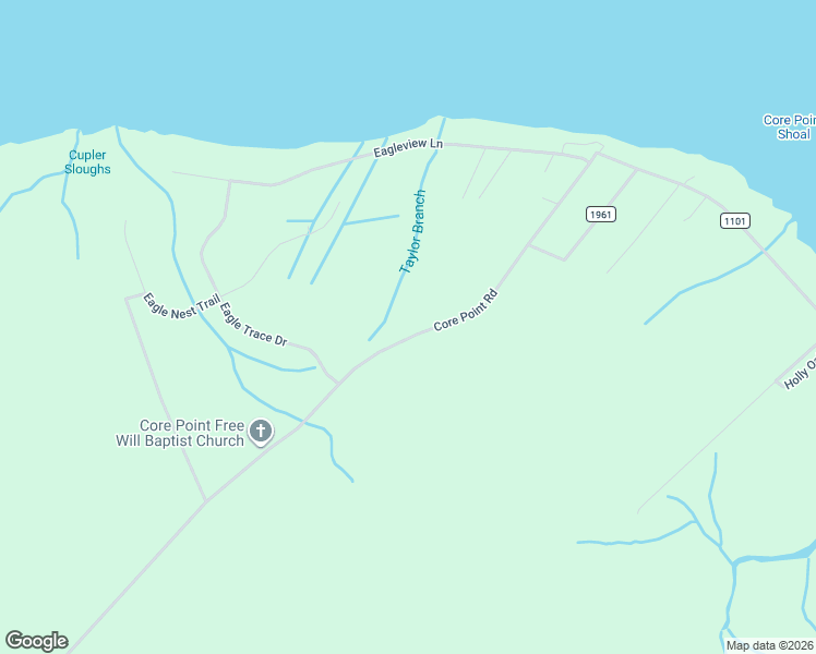 map of restaurants, bars, coffee shops, grocery stores, and more near 7271 Core Point Road in Blounts Creek