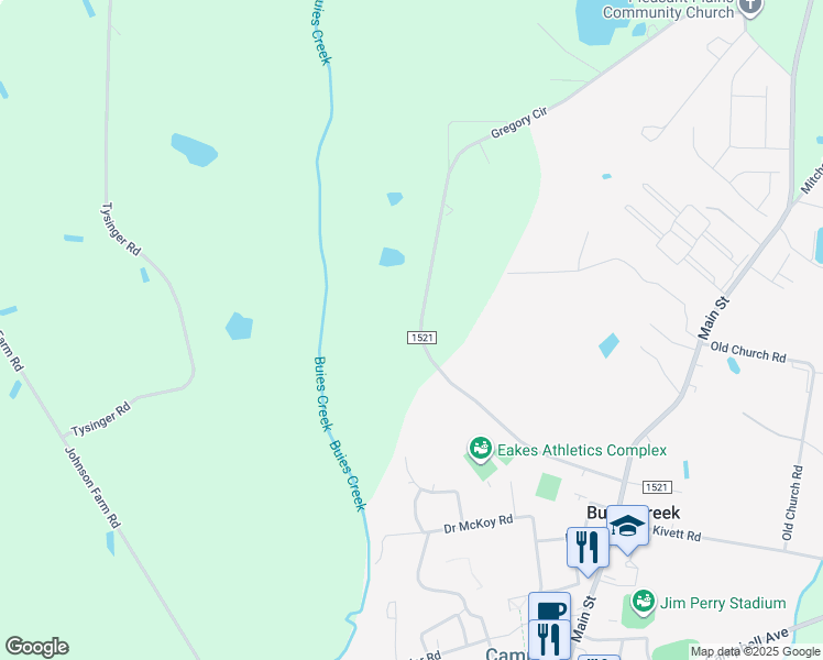 map of restaurants, bars, coffee shops, grocery stores, and more near 577 Gregory Circle in Lillington