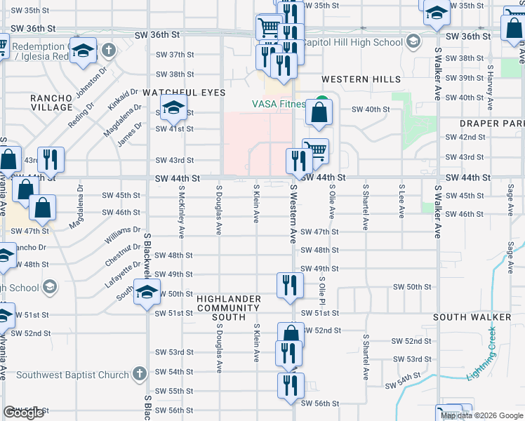 map of restaurants, bars, coffee shops, grocery stores, and more near 928 Southwest 45th Street in Oklahoma City
