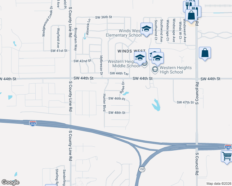 map of restaurants, bars, coffee shops, grocery stores, and more near 8513 Southwest 45th Terrace in Oklahoma City