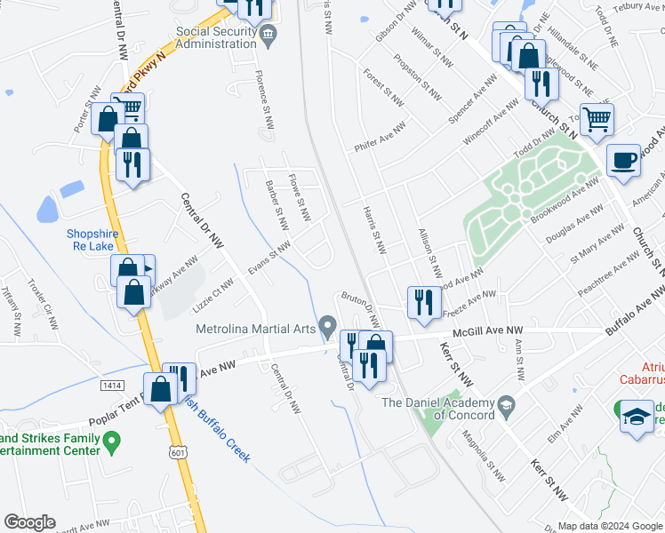map of restaurants, bars, coffee shops, grocery stores, and more near 680 Magnolia Crossing Circle Northwest in Concord