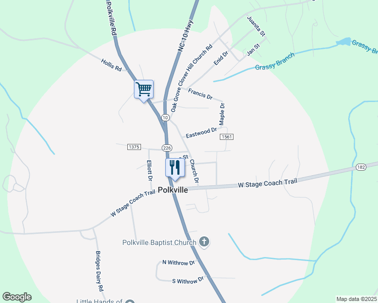 map of restaurants, bars, coffee shops, grocery stores, and more near Church Drive in Lawndale