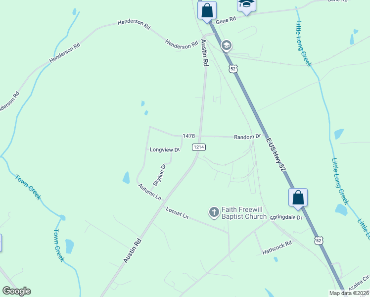 map of restaurants, bars, coffee shops, grocery stores, and more near 1038 Longview Drive in New London