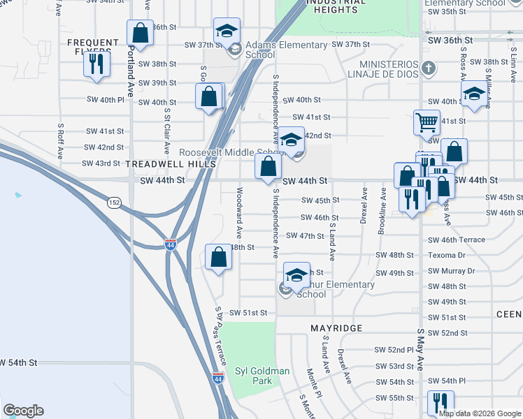 map of restaurants, bars, coffee shops, grocery stores, and more near 3309 Southwest 46th Street in Oklahoma City