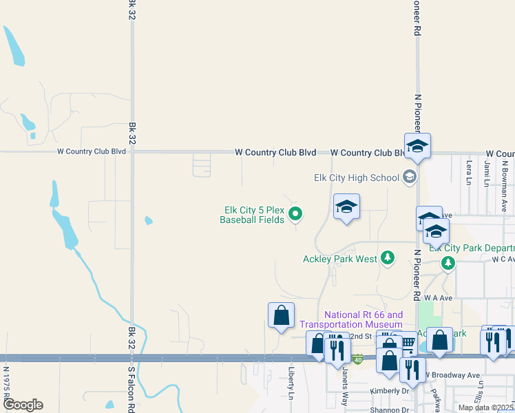 map of restaurants, bars, coffee shops, grocery stores, and more near 1000 Elkwood Boulevard in Elk City