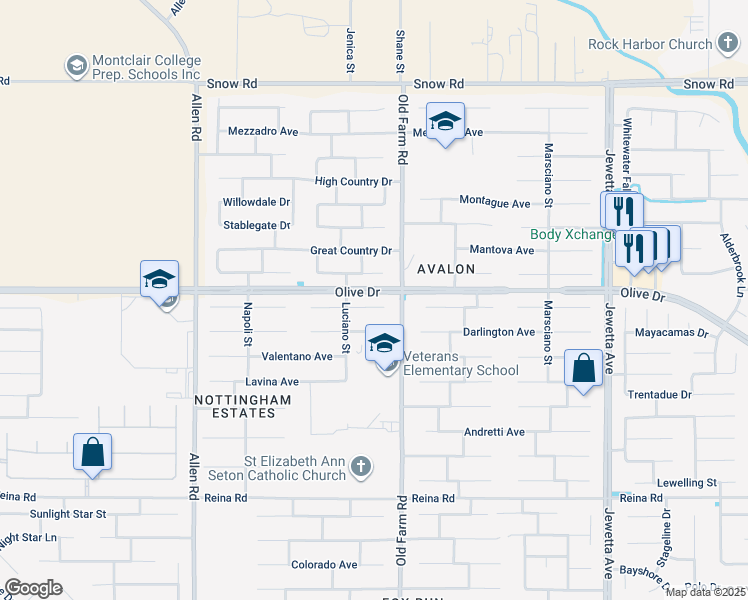 map of restaurants, bars, coffee shops, grocery stores, and more near 12200 Verdelho Avenue in Bakersfield