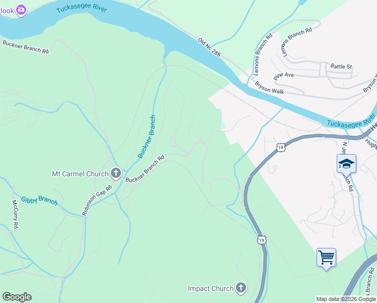 map of restaurants, bars, coffee shops, grocery stores, and more near 30 West Ridge Drive in Bryson City